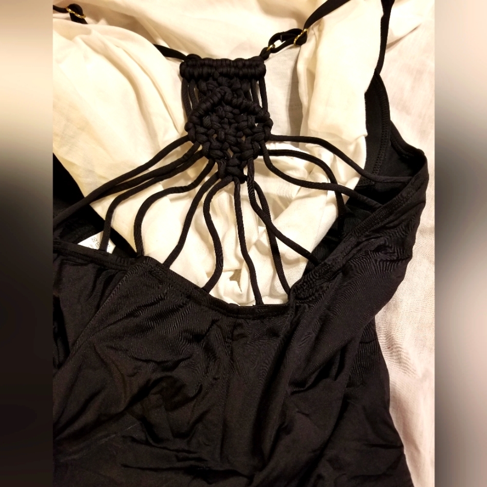 Nwt black one piece slimming tummy crotchet back detail size 14